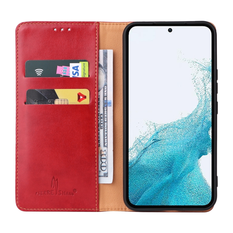 For Samsung Galaxy S23 FE 5G Fierre Shann PU Genuine Leather Texture Leather Phone Case(Red)