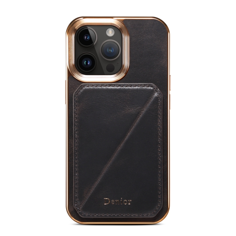 For iPhone 14 Plus Denior Oil Wax Leather Electroplating Card Slot Holder Phone Case(Black) For iPhone 14 Plus Denior Oil Wax Leather Electroplating Card Slot Holder Phone Case(Black)
