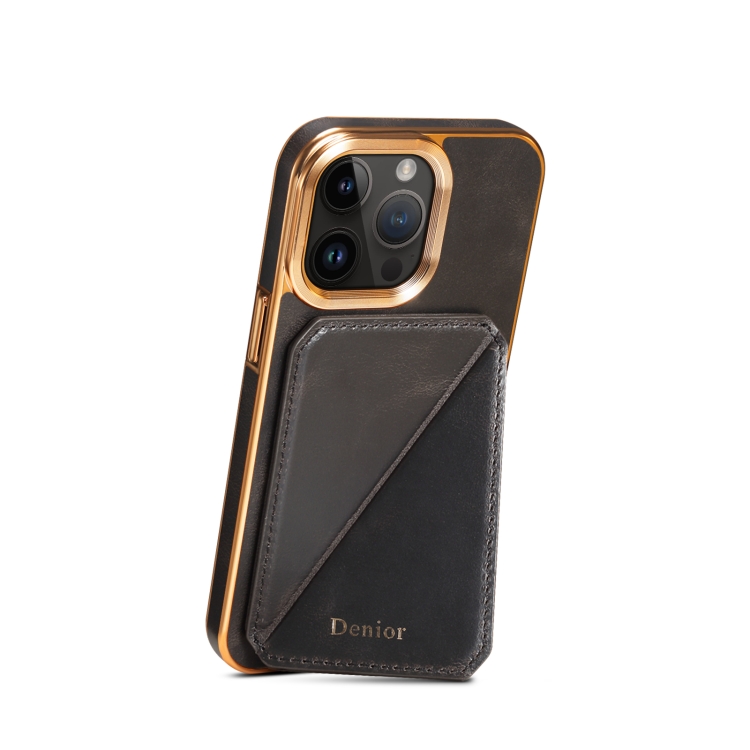 For iPhone 14 Plus Denior Oil Wax Leather Electroplating Card Slot Holder Phone Case(Black) For iPhone 14 Plus Denior Oil Wax Leather Electroplating Card Slot Holder Phone Case(Black)