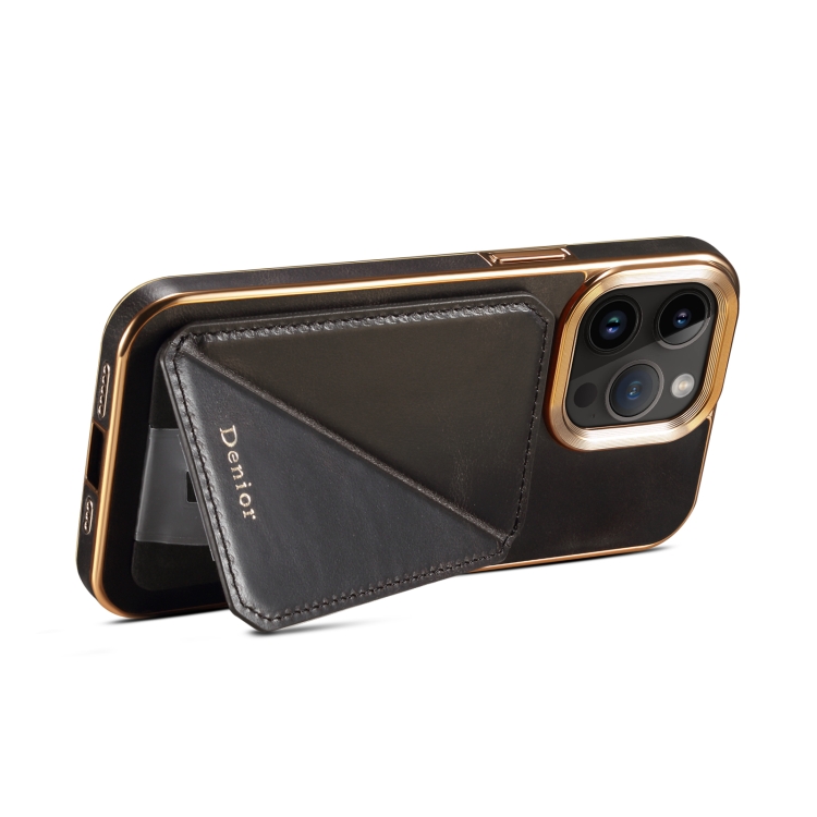 For iPhone 14 Plus Denior Oil Wax Leather Electroplating Card Slot Holder Phone Case(Black) For iPhone 14 Plus Denior Oil Wax Leather Electroplating Card Slot Holder Phone Case(Black)