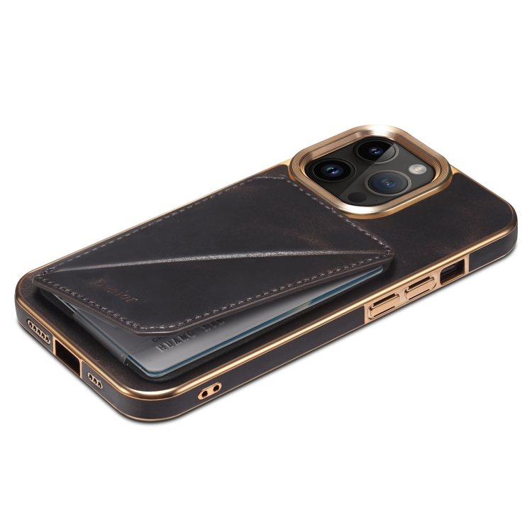 For iPhone 14 Plus Denior Oil Wax Leather Electroplating Card Slot Holder Phone Case(Black) For iPhone 14 Plus Denior Oil Wax Leather Electroplating Card Slot Holder Phone Case(Black)
