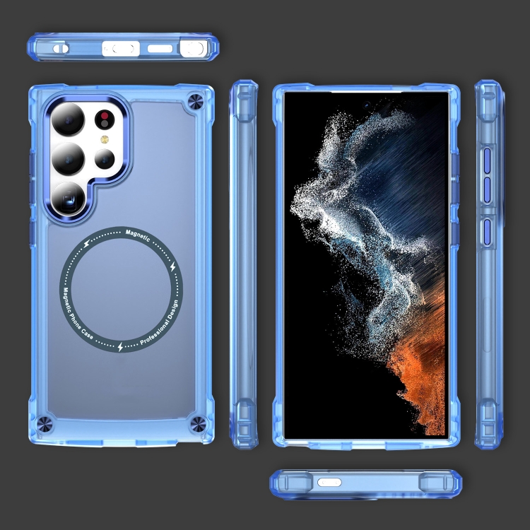 Für Samsung Galaxy S24 Ultra 5G Skin Feel TPU + PC MagSafe Magnetische  Handyhülle (Transparent Blau)