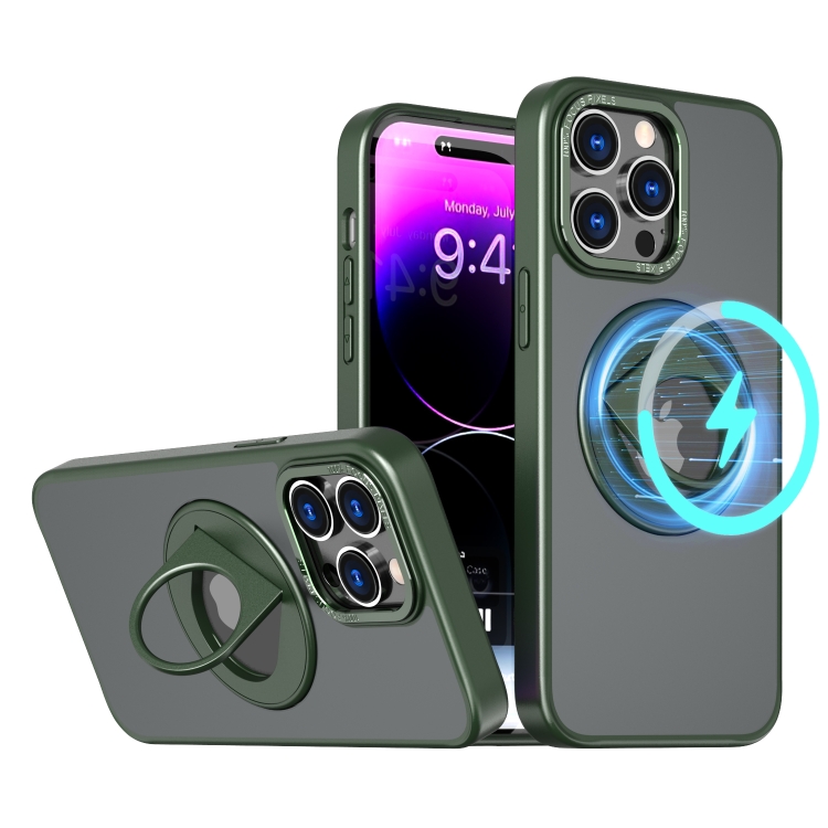 For iPhone 14 Rotating Ring Magnetic Holder Phone Case(Green) For iPhone 14 Rotating Ring Magnetic Holder Phone Case(Green)