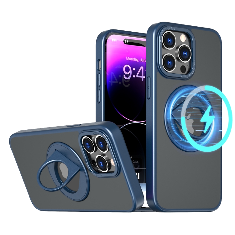 Pour iPhone 15 Pro Max Anneau Rotatif Support Magnétique Coque de Téléphone  (Bleu)