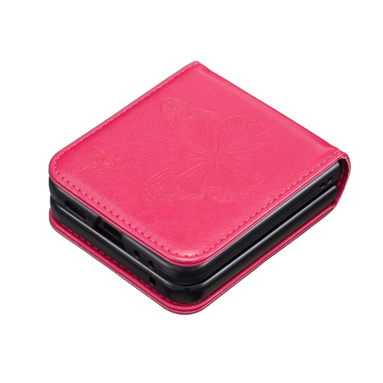 For Samsung Galaxy Z Flip6 Embossing Two Butterflies Leather Phone Case(Rose Red)