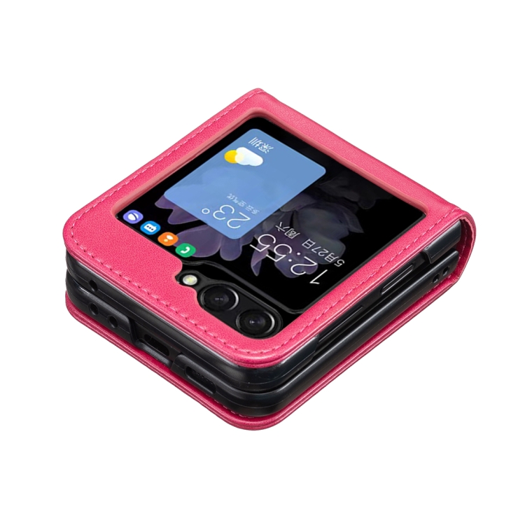 For Samsung Galaxy Z Flip6 Embossing Two Butterflies Leather Phone Case(Rose Red)