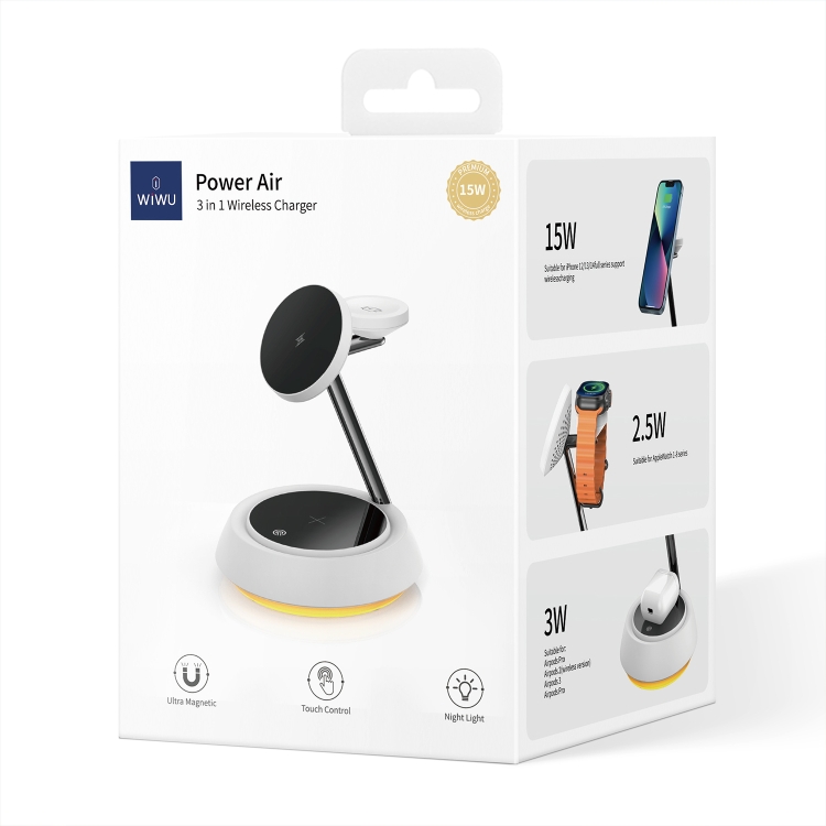 WIWU Wi-W002 Jazz Series 15W 3 in 1 Magnetic Desktop Wireless Charger WIWU Wi-W002 Jazz Series 15W 3 in 1 Magnetic Desktop Wireless Charger