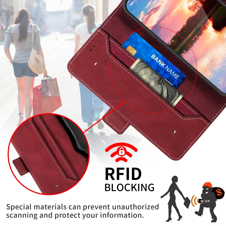 For iPhone 15 Pro Stitching Side-Magnetic RFID Leather Phone Case(Red) For iPhone 15 Pro Stitching Side-Magnetic RFID Leather Phone Case(Red)