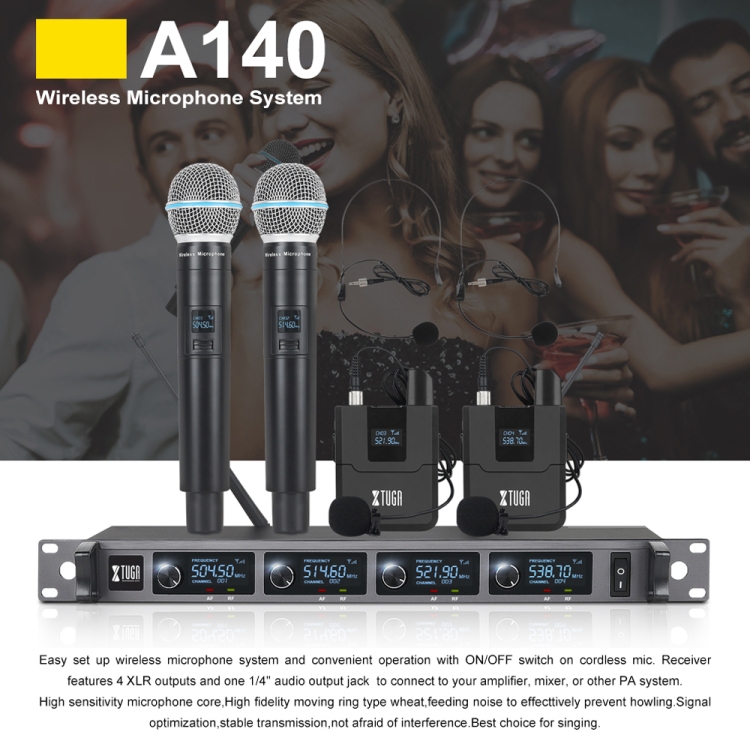 XTUGA A140 H Wireless Microphone System 4 Channel UHF Handheld