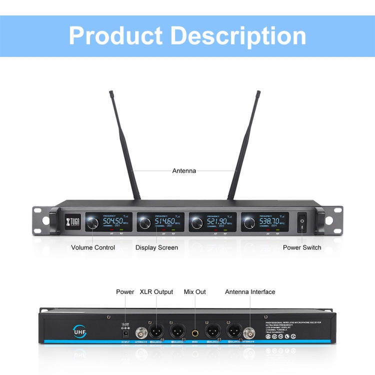 XTUGA A140-H ワイヤレス マイク システム 4 チャンネル UHF