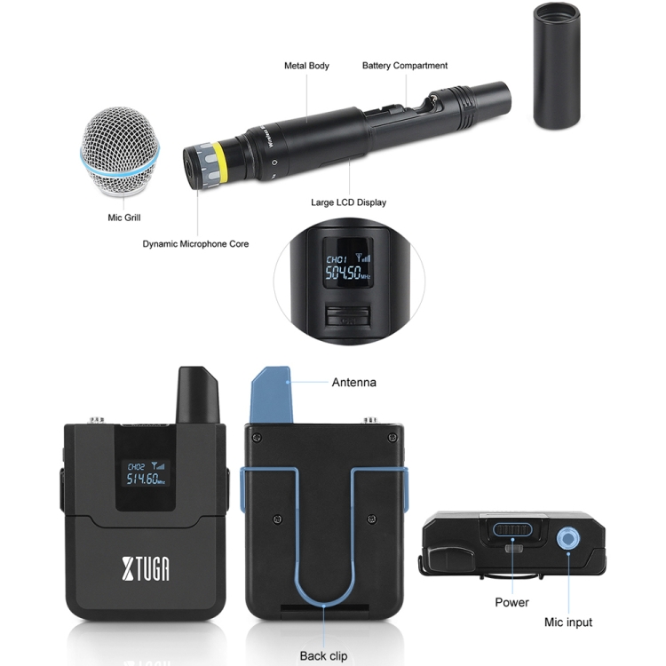 XTUGA A140-H ワイヤレス マイク システム 4 チャンネル UHF