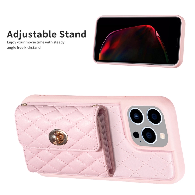 For iPhone 15 Pro Horizontal Wallet Rhombic Leather Phone Case(Pink) For iPhone 15 Pro Horizontal Wallet Rhombic Leather Phone Case(Pink)