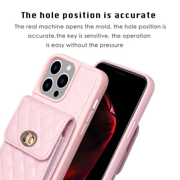 For iPhone 15 Pro Max Vertical Wallet Rhombic Leather Phone Case(Pink) - 2