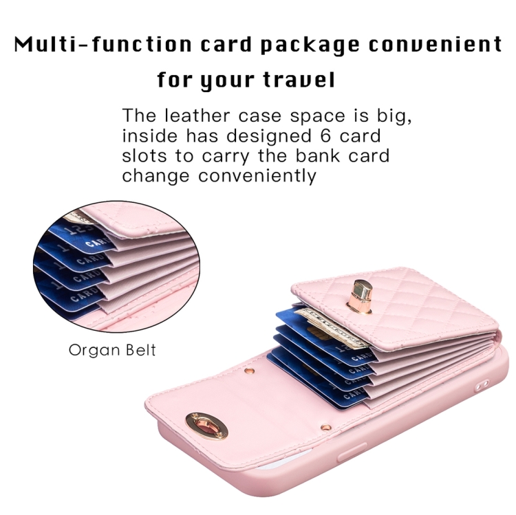 For iPhone 15 Pro Max Vertical Wallet Rhombic Leather Phone Case(Pink) - 3