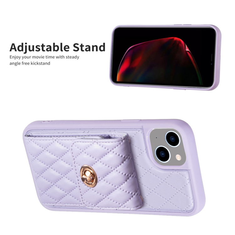 For iPhone 15 Vertical Wallet Rhombic Leather Phone Case(Purple) For iPhone 15 Vertical Wallet Rhombic Leather Phone Case(Purple)