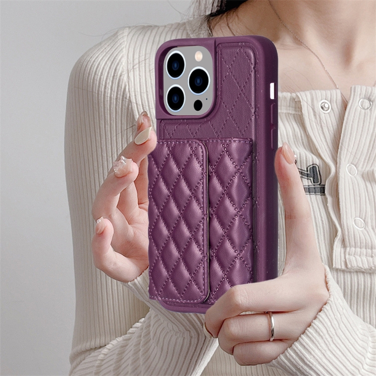 For iPhone 15 Pro Horizontal Wallet Rhombic Leather Phone Case(Dark Purple) For iPhone 15 Pro Horizontal Wallet Rhombic Leather Phone Case(Dark Purple)