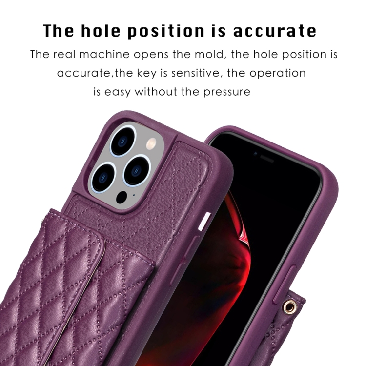For iPhone 15 Pro Horizontal Wallet Rhombic Leather Phone Case(Dark Purple) For iPhone 15 Pro Horizontal Wallet Rhombic Leather Phone Case(Dark Purple)