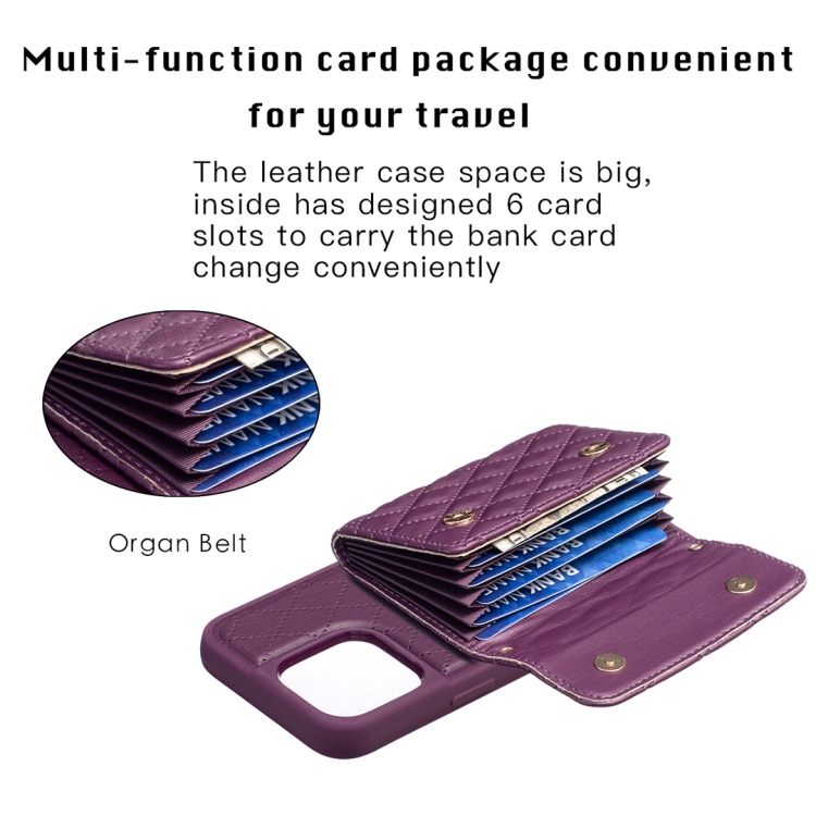 For iPhone 15 Pro Horizontal Wallet Rhombic Leather Phone Case(Dark Purple) For iPhone 15 Pro Horizontal Wallet Rhombic Leather Phone Case(Dark Purple)