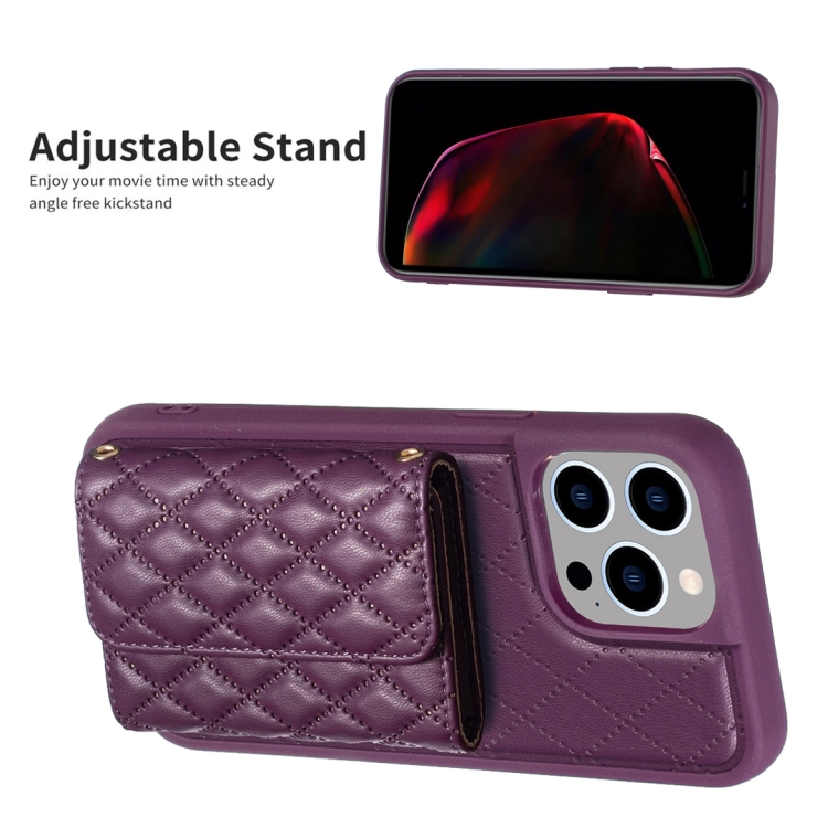 For iPhone 15 Pro Horizontal Wallet Rhombic Leather Phone Case(Dark Purple) For iPhone 15 Pro Horizontal Wallet Rhombic Leather Phone Case(Dark Purple)