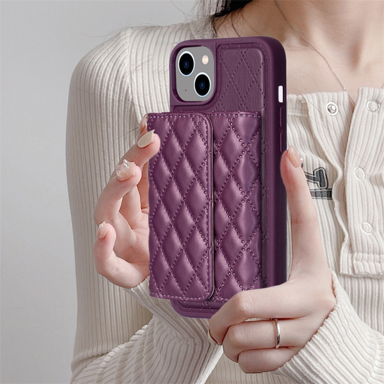 For iPhone 15 Plus Horizontal Wallet Rhombic Leather Phone Case(Dark Purple) For iPhone 15 Plus Horizontal Wallet Rhombic Leather Phone Case(Dark Purple)