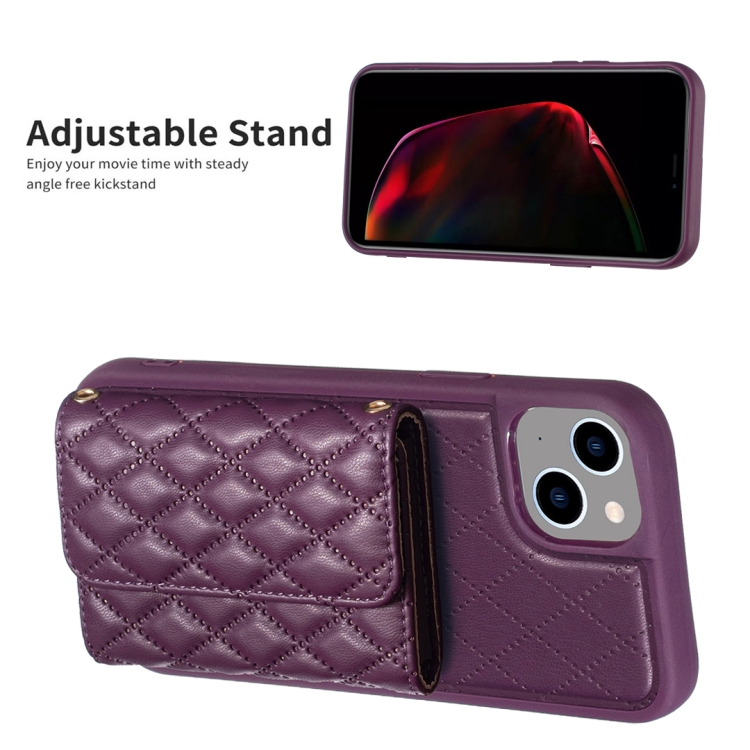 For iPhone 15 Plus Horizontal Wallet Rhombic Leather Phone Case(Dark Purple) For iPhone 15 Plus Horizontal Wallet Rhombic Leather Phone Case(Dark Purple)