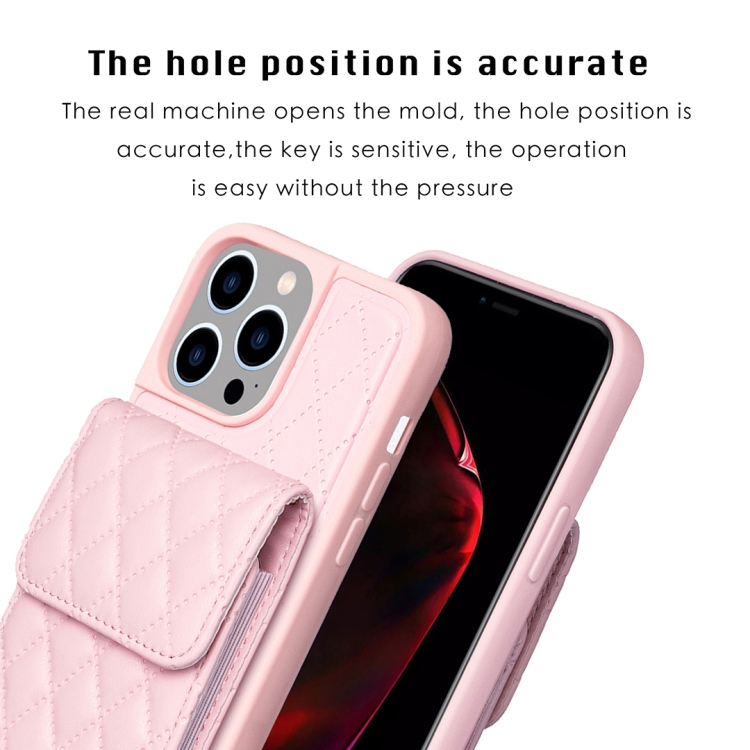 For iPhone 15 Pro Max Vertical Wallet Rhombic Leather Phone Case(Pink) - 2