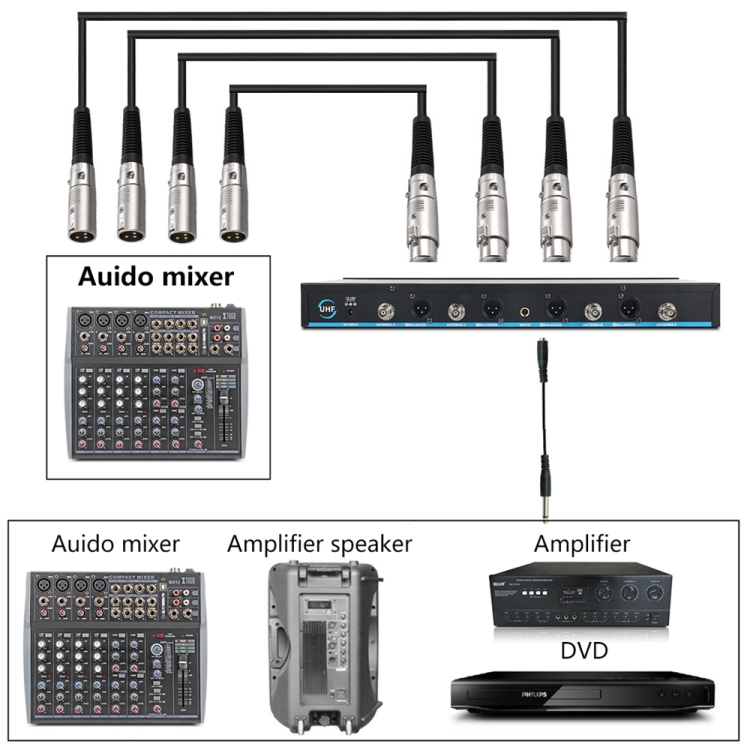 XTUGA A400 4チャンネル UHF ワイヤレスマイクシステム マイク Xtuga A400 4 Channel UHF Wireless Microphone System 4 Hand-held