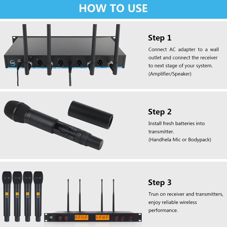 XTUGA A400-H プロフェッショナル 4 チャンネル UHF ワイヤレス