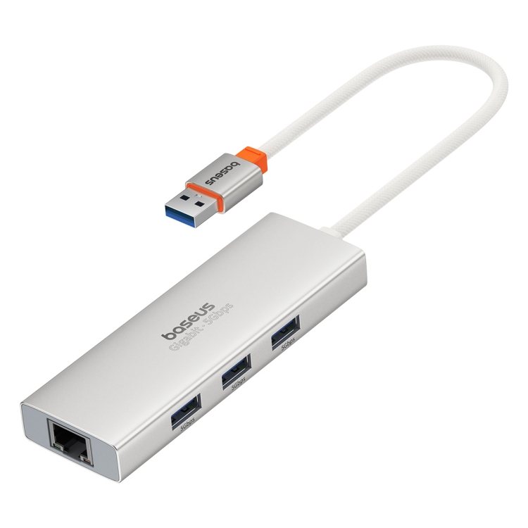 Baseus Portal Joy Series 4 in 1 USB3.0x3+RJ45x1 HUB Adapter, Interface:USB(Silver) - 1
