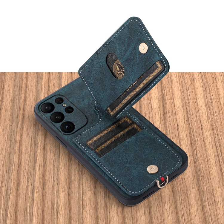 For Samsung Galaxy S23 5G ABEEL Litchi Texture Card Bag PU Phone Case(Blue)