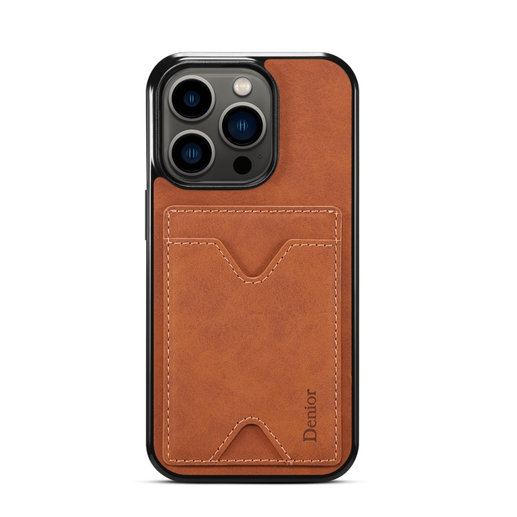 For iPhone 15 Pro Max Denior PU Back Cover Card Slot Holder Phone Case(Brown) - 1