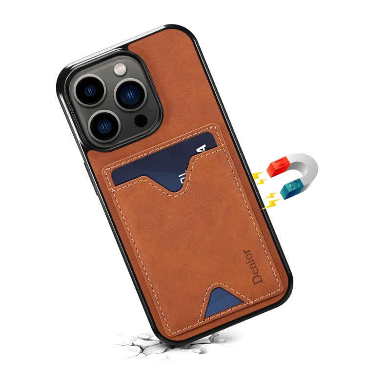 For iPhone 15 Pro Max Denior PU Back Cover Card Slot Holder Phone Case(Brown) - 3