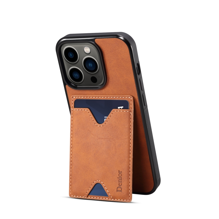 For iPhone 15 Pro Max Denior PU Back Cover Card Slot Holder Phone Case(Brown) - 4