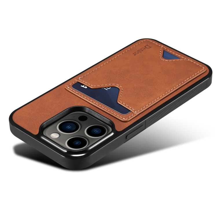 For iPhone 15 Pro Max Denior PU Back Cover Card Slot Holder Phone Case(Brown) - 5