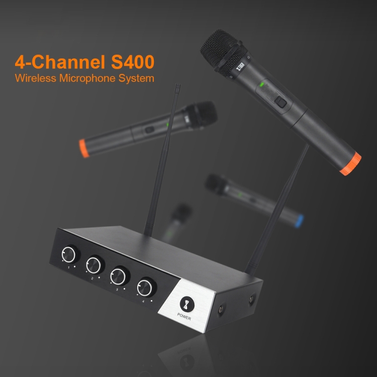 XTUGA S400 Sistema de micrófono inalámbrico UHF profesional de 4 canales con 4 micrófonos de mano (enchufe AU) - B14