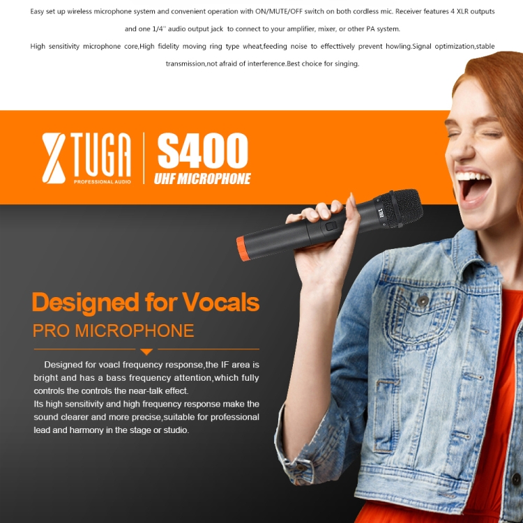 XTUGA S400 Sistema de micrófono inalámbrico UHF profesional de 4 canales con 4 micrófonos de mano (enchufe AU) - B6