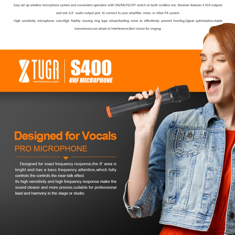 XTUGA S400 プロフェッショナル 4 チャンネル UHF ワイヤレス