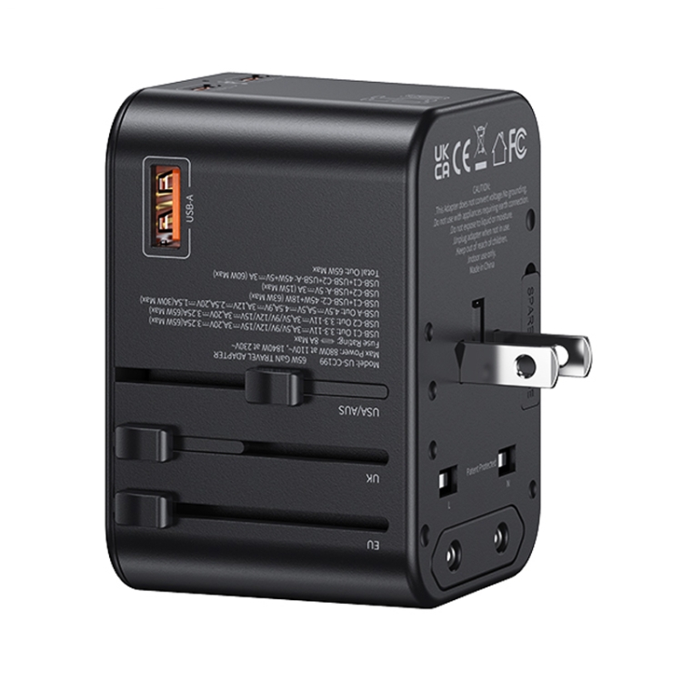 USAMS US-CC199 T62 65W PD Global Travel Fast Charger Power Adapter(Black)