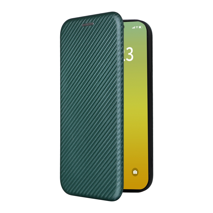 For iPhone 15 Carbon Fiber Texture Flip Leather Phone Case(Green) For iPhone 15 Carbon Fiber Texture Flip Leather Phone Case(Green)