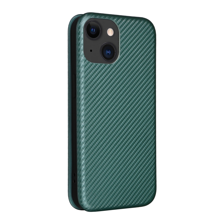 For iPhone 15 Carbon Fiber Texture Flip Leather Phone Case(Green) For iPhone 15 Carbon Fiber Texture Flip Leather Phone Case(Green)