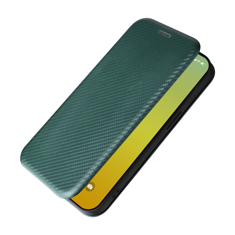 For iPhone 15 Carbon Fiber Texture Flip Leather Phone Case(Green) For iPhone 15 Carbon Fiber Texture Flip Leather Phone Case(Green)