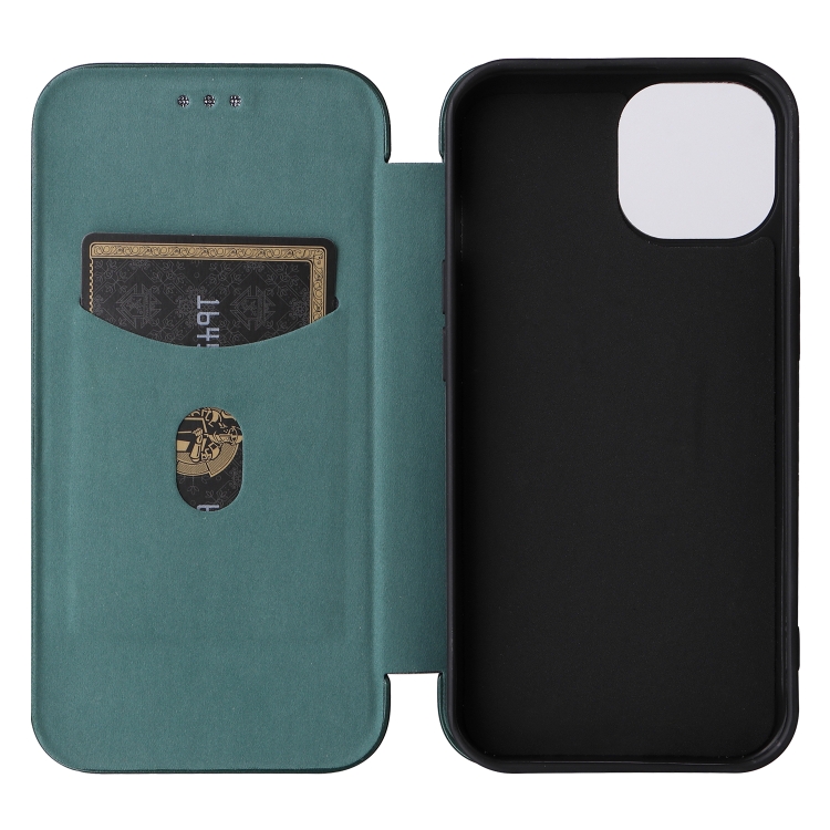 For iPhone 15 Carbon Fiber Texture Flip Leather Phone Case(Green) For iPhone 15 Carbon Fiber Texture Flip Leather Phone Case(Green)