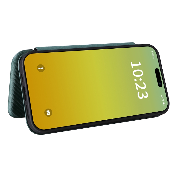 For iPhone 15 Carbon Fiber Texture Flip Leather Phone Case(Green) For iPhone 15 Carbon Fiber Texture Flip Leather Phone Case(Green)