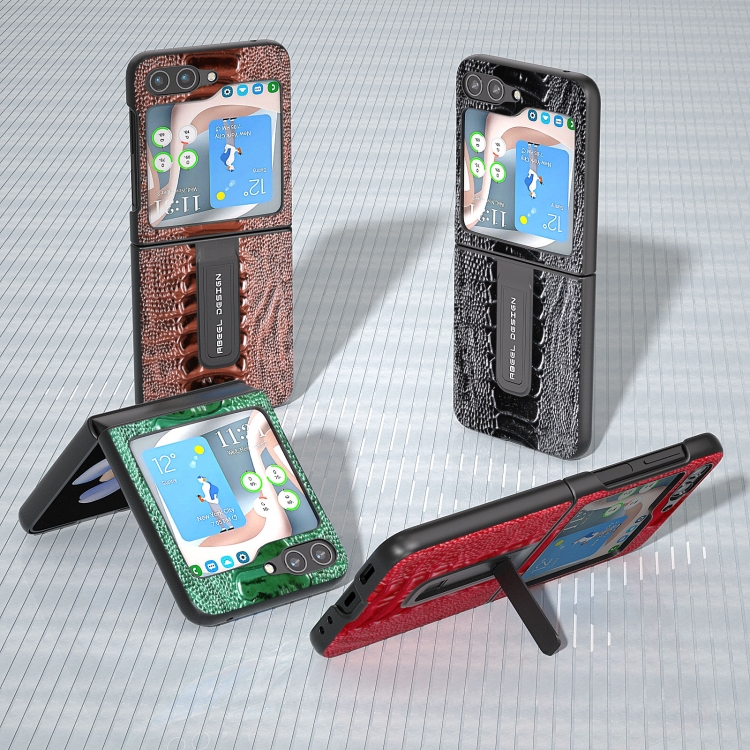 For Samsung Galaxy Z Flip5 ABEEL Genuine Leather Weilai Series Phone Case with Holder(Green)