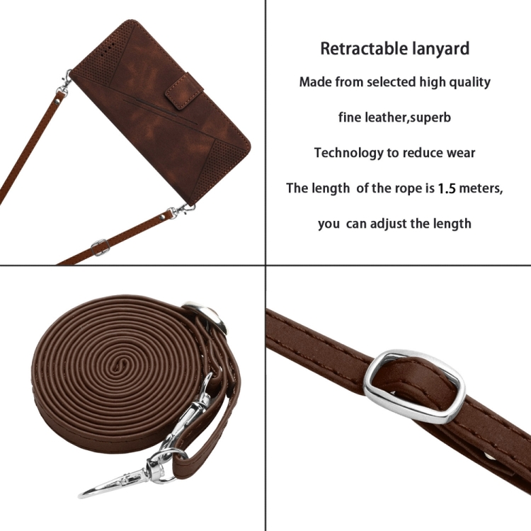 For iPhone 13 Pro Max Dream Triangle Leather Phone Case with Lanyard(Brown)