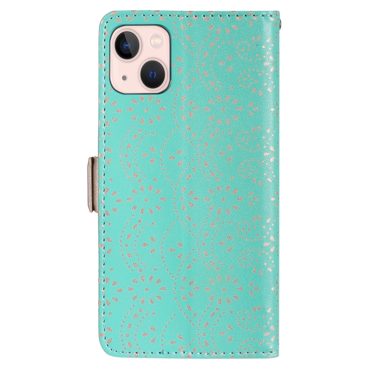 For iPhone 15 Plus Lace Pattern Double Button Zipper Leather Phone Case with Lanyard(Green) For iPhone 15 Plus Lace Pattern Double Button Zipper Leather Phone Case with Lanyard(Green)