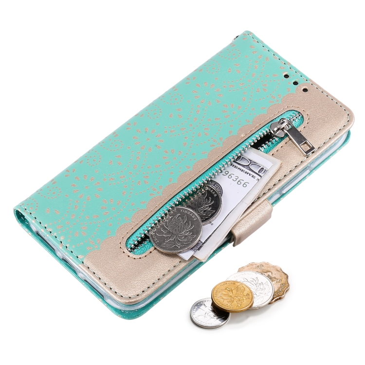 For iPhone 15 Plus Lace Pattern Double Button Zipper Leather Phone Case with Lanyard(Green) For iPhone 15 Plus Lace Pattern Double Button Zipper Leather Phone Case with Lanyard(Green)