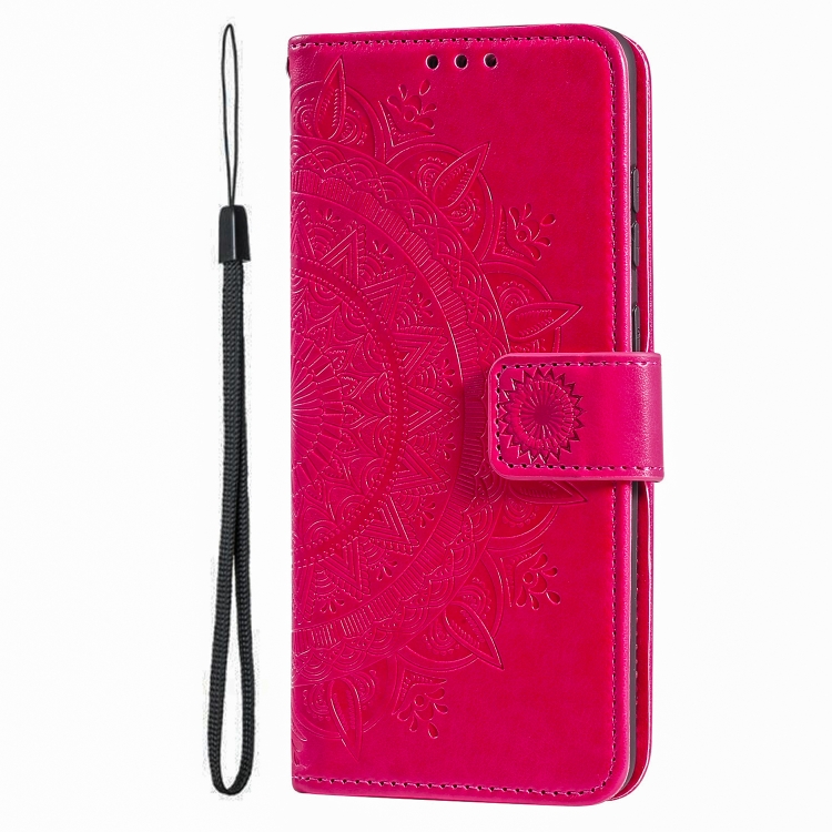 For iPhone 15 Pro Max Totem Flower Embossed Leather Phone Case(Red)