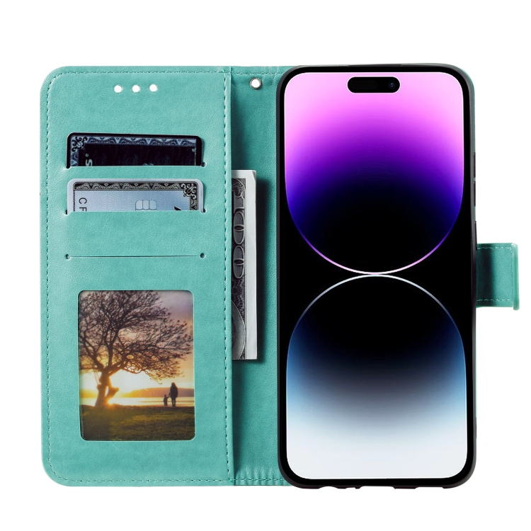For iPhone 16 Pro Totem Flower Embossed Leather Phone Case(Green) For iPhone 16 Pro Totem Flower Embossed Leather Phone Case(Green)