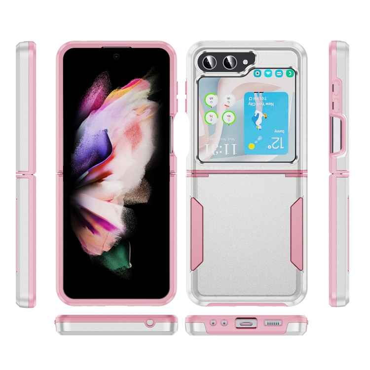 For Samsung Galaxy Z Flip5 5G Pioneer Armor Heavy Duty PC + TPU Phone Case(White + Pink) For Samsung Galaxy Z Flip5 5G Pioneer Armor Heavy Duty PC + TPU Phone Case(White + Pink)